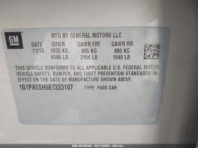 Chevrolet Cruze Ls Auto 2014 1G1PA5SH9E7223107 Image 9