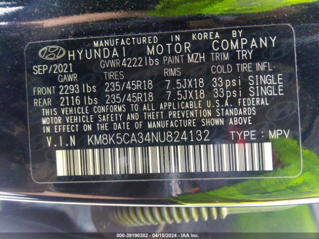 KM8K5CA34NU824132 Hyundai Kona Limited