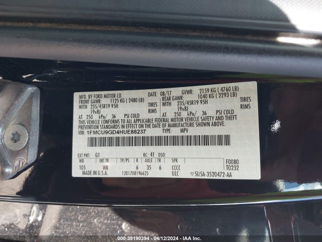 Ford ESCAPE SE 2017 1FMCU9GD4HUE88237 Image 9