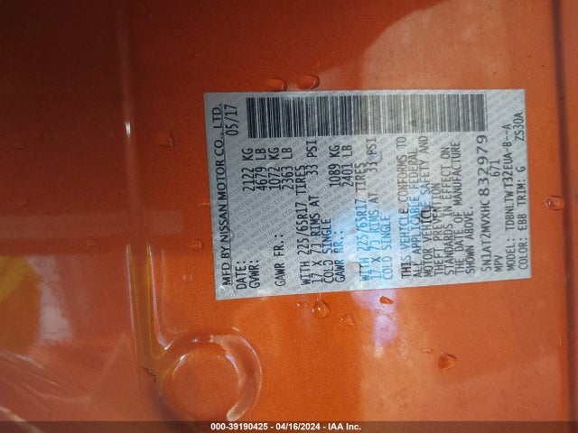 Nissan ROGUE SV 2017 5N1AT2MVXHC832979 Image 9