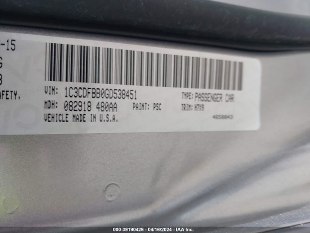 Dodge DART SXT 2016 1C3CDFBB0GD538451 Image 9