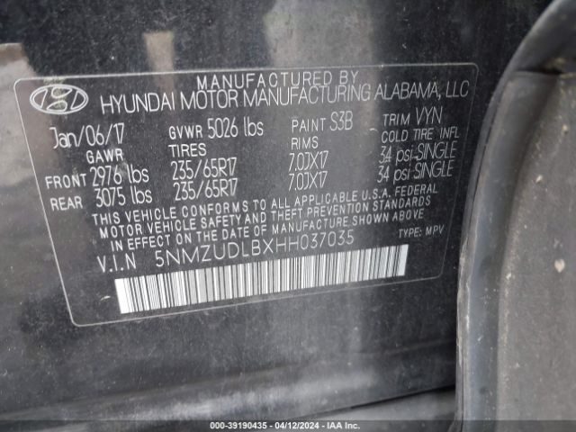 5NMZUDLBXHH037035 Hyundai Santa Fe Sport 2.4l