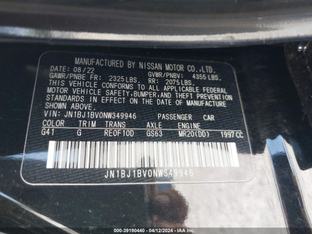 JN1BJ1BV0NW349946 Nissan Rogue Sport Sv Fwd Xtronic Cvt