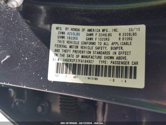 Honda ACCORD LX 2015 1HGCR2F37FA184907 Image 9