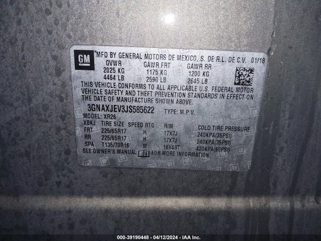 Chevrolet EQUINOX LT 2018 3GNAXJEV3JS585622 Image 9