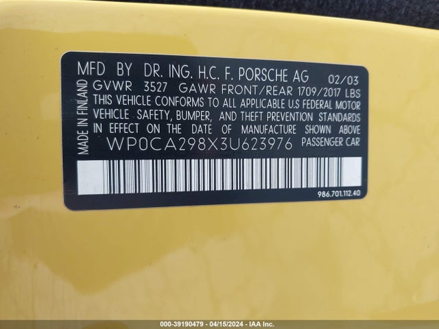 2003 PORSCHE BOXSTER WP0CA298X3U623976 Photo 8