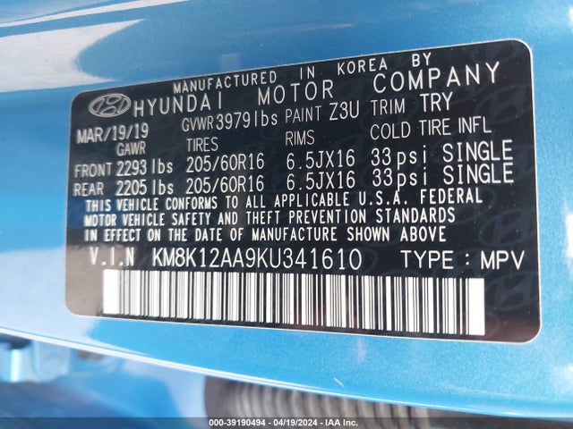 Hyundai Kona Se 2019 KM8K12AA9KU341610 Image 9