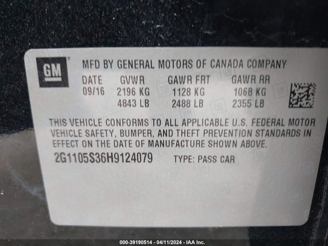 Chevrolet IMPALA 1LT 2017 2G1105S36H9124079 Image 9