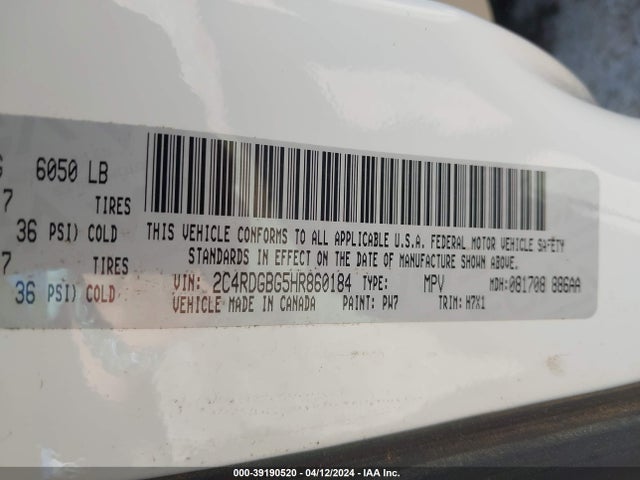2C4RDGBG5HR860184 Dodge Grand Caravan Se