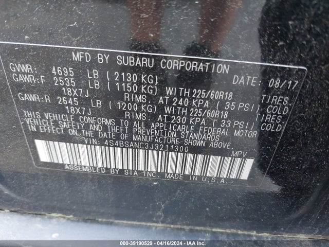 Subaru Outback 2.5i Limited 2018 4S4BSANC3J3211300 Image 9