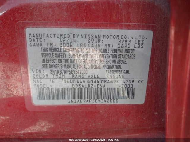 Nissan SENTRA SV 2014 3N1AB7AP5EY342000 Image 9