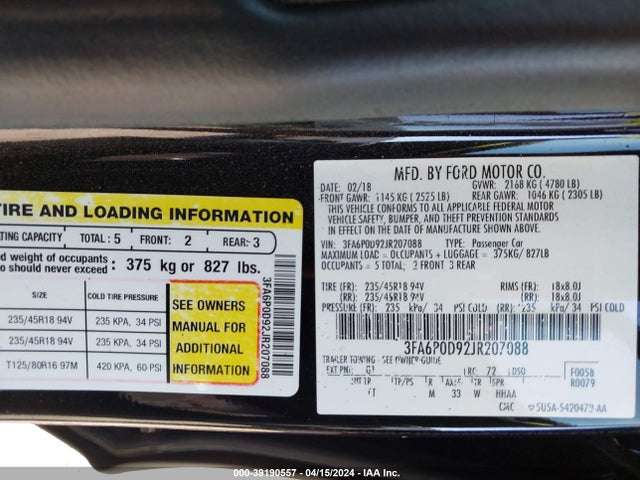 Ford Fusion Titanium 2018 3FA6P0D92JR207088 Image 9