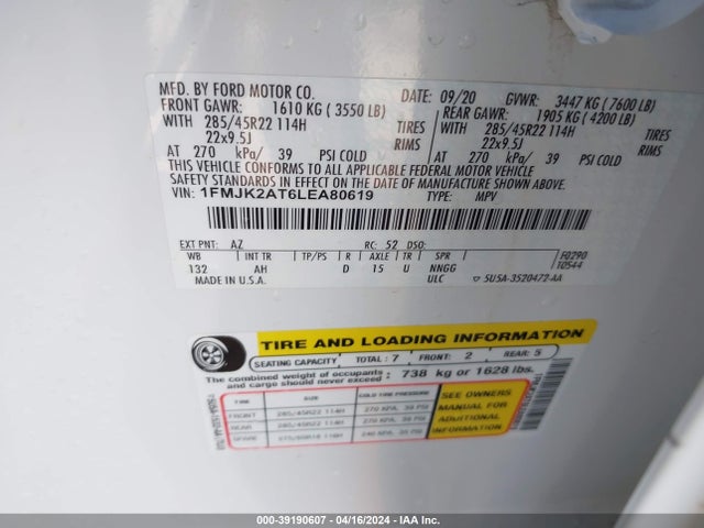 Ford Expedition Limited Max 2020 1FMJK2AT6LEA80619 Image 9