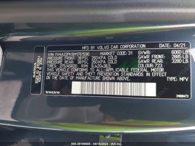 YV4A22PK6M1761596 Volvo Xc90 T6 Momentum 7 Passenger