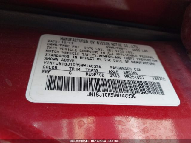 JN1BJ1CR5HW140336 Nissan Rogue Sport Sv