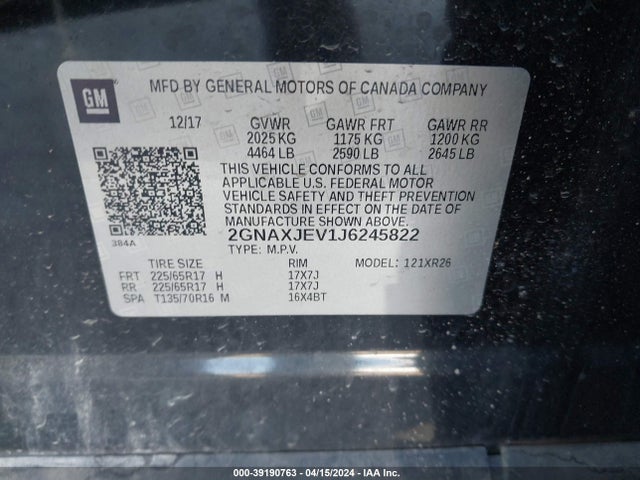 Chevrolet EQUINOX LT 2018 2GNAXJEV1J6245822 Image 9
