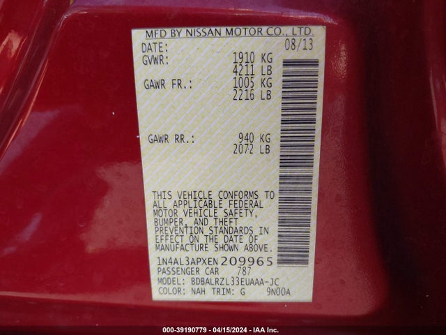 Nissan Altima 2.5 S 2014 1N4AL3APXEN209965 Image 9
