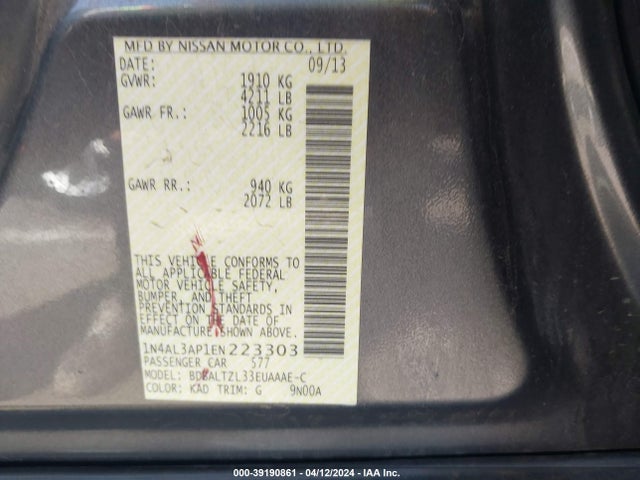 Nissan Altima 2.5 Sv 2014 1N4AL3AP1EN223303 Image 9