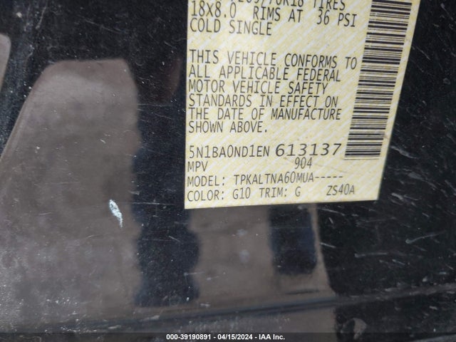 Nissan ARMADA SV 2014 5N1BA0ND1EN613137 Image 9