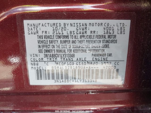 3N1AB8CV1LY313348 Nissan Sentra Sv Xtronic Cvt