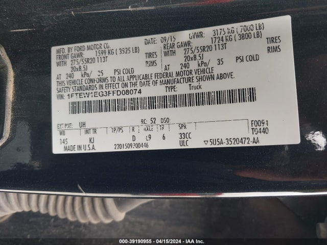 Ford F-150 King Ranch 2015 1FTEW1EG3FFD08074 Image 9