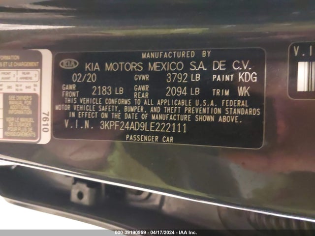KIA Forte Lxs 2020 3KPF24AD9LE222111 Image 9