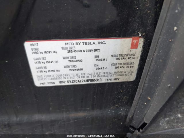 5YJXCAE24HF065310 Tesla Model X 100d/75d/90d