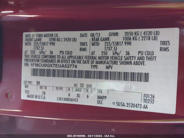 Ford ESCAPE SE 2014 1FMCU0GX7EUA52774 Image 9