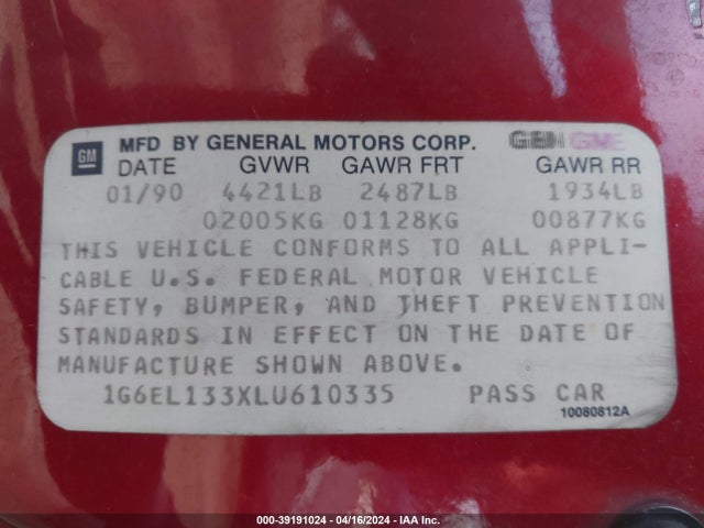 1990 CADILLAC ELDORADO 1G6EL133XLU610335 Photo 8