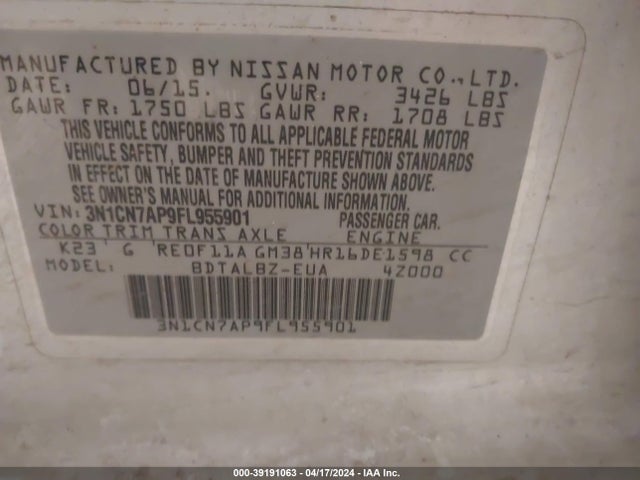Nissan Versa 1.6 Sv 2015 3N1CN7AP9FL955901 Image 9