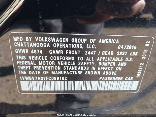 1VWBV7A37FC089162 Volkswagen Passat 2.0l Tdi Se