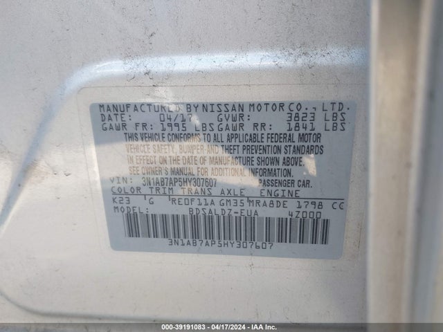 Nissan SENTRA SV 2017 3N1AB7AP5HY307607 Image 9