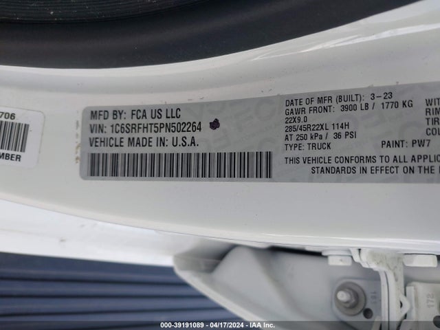 RAM 1500 Limited  4x4 5'7 Box 2023 1C6SRFHT5PN502264 Image 9