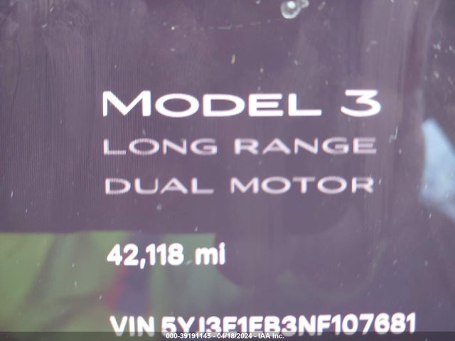 Tesla Model 3 Long Range Dual Motor All-wheel Drive 2022 5YJ3E1EB3NF107681 Image 15