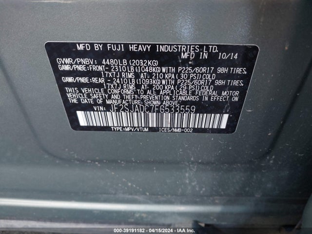 Subaru Forester 2.5i Premium 2015 JF2SJADC7FG533559 Image 9