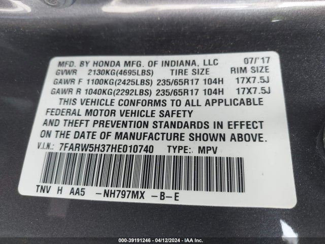 Honda CR-V LX 2017 7FARW5H37HE010740 Image 9