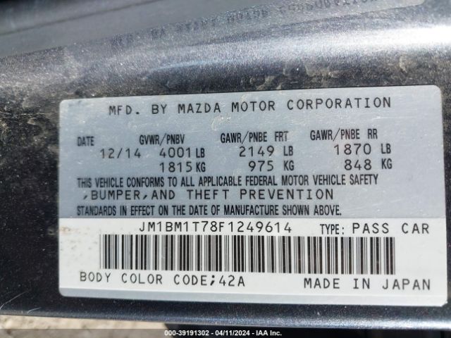 JM1BM1T78F1249614 Mazda Mazda3 I Sv
