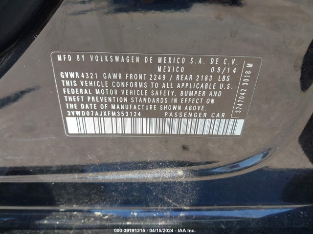 3VWD07AJXFM353124 Volkswagen Jetta 1.8t Se