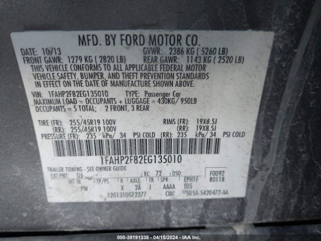 1FAHP2F82EG135010 Ford Taurus Limited
