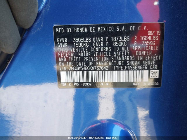 Honda FIT EX 2019 3HGGK5H86KM737642 Image 9