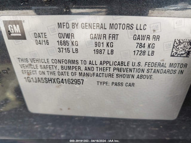 Chevrolet Sonic Ls Auto 2016 1G1JA5SHXG4162957 Image 9