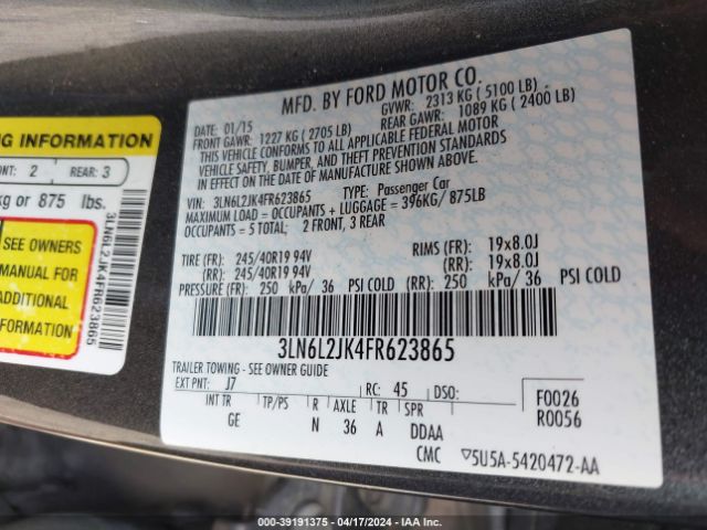 3LN6L2JK4FR623865 Lincoln MKZ