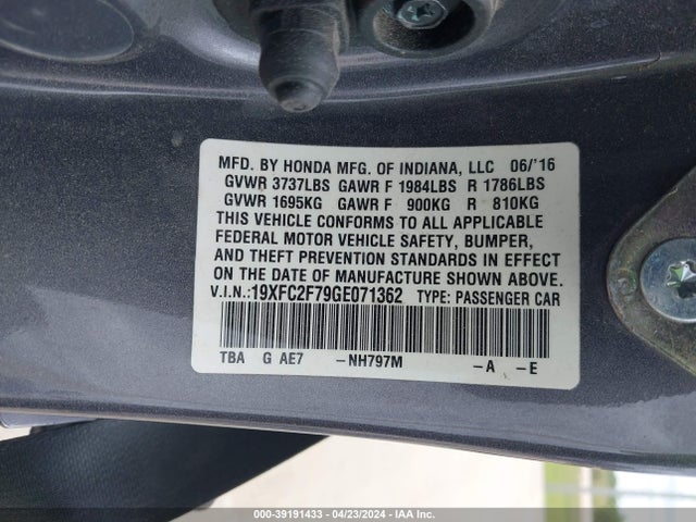 Honda CIVIC EX 2016 19XFC2F79GE071362 Image 9