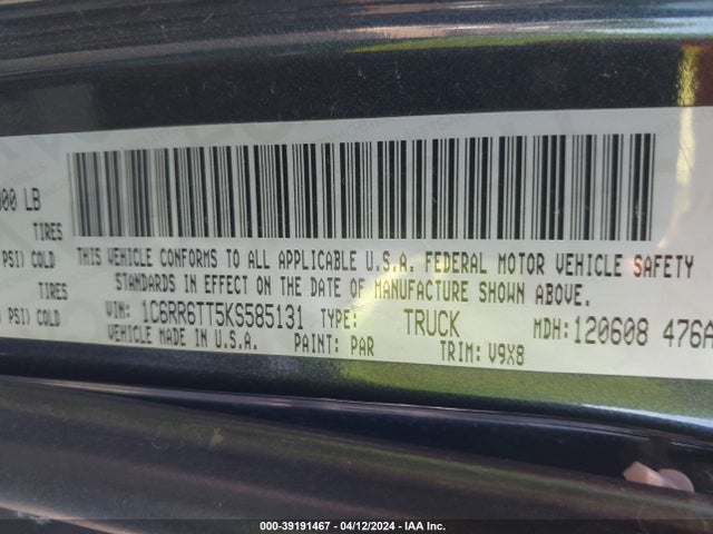 RAM 1500 Classic Slt  4x2 6'4 Box 2019 1C6RR6TT5KS585131 Image 9