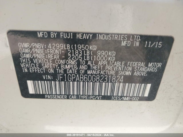 Subaru Impreza 2.0i Premium 2016 JF1GPAB60G8231824 Image 9