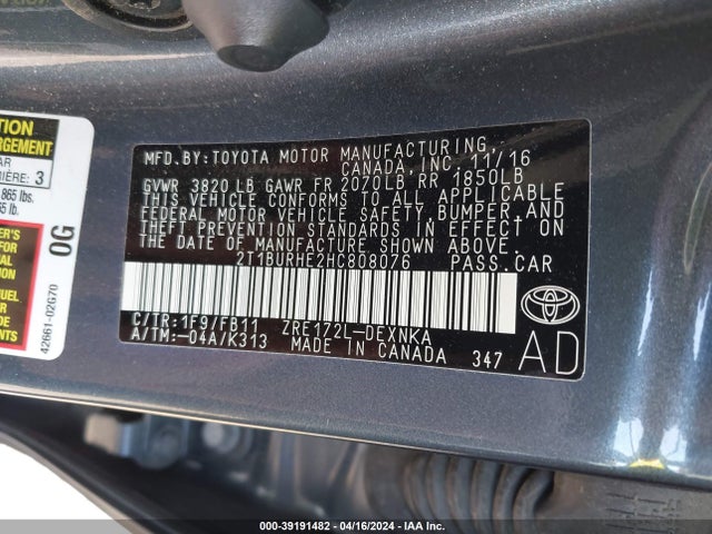 Toyota COROLLA LE 2017 2T1BURHE2HC808076 Image 9