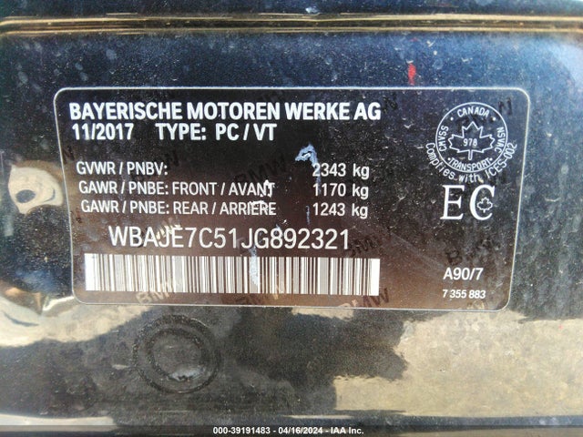 BMW 540i Xdrive 2018 WBAJE7C51JG892321 Image 9