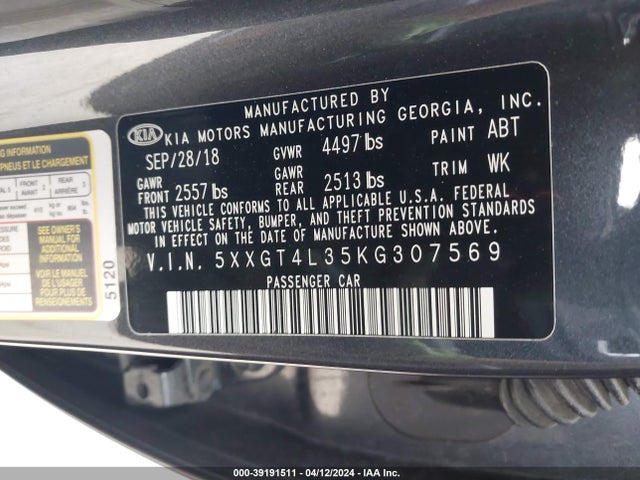 KIA Optima Lx 2019 5XXGT4L35KG307569 Image 9