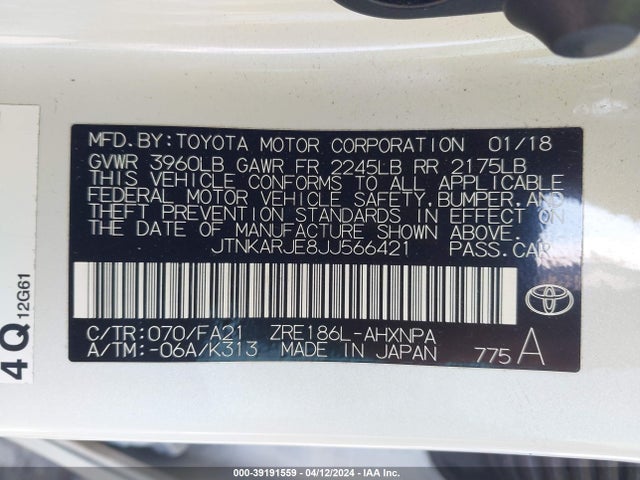 Toyota COROLLA IM 2018 JTNKARJE8JJ566421 Image 9