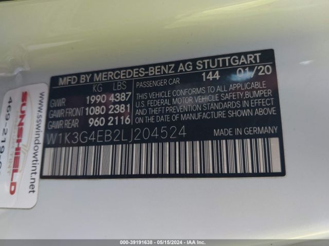 W1K3G4EB2LJ204524 Mercedes-Benz A 220